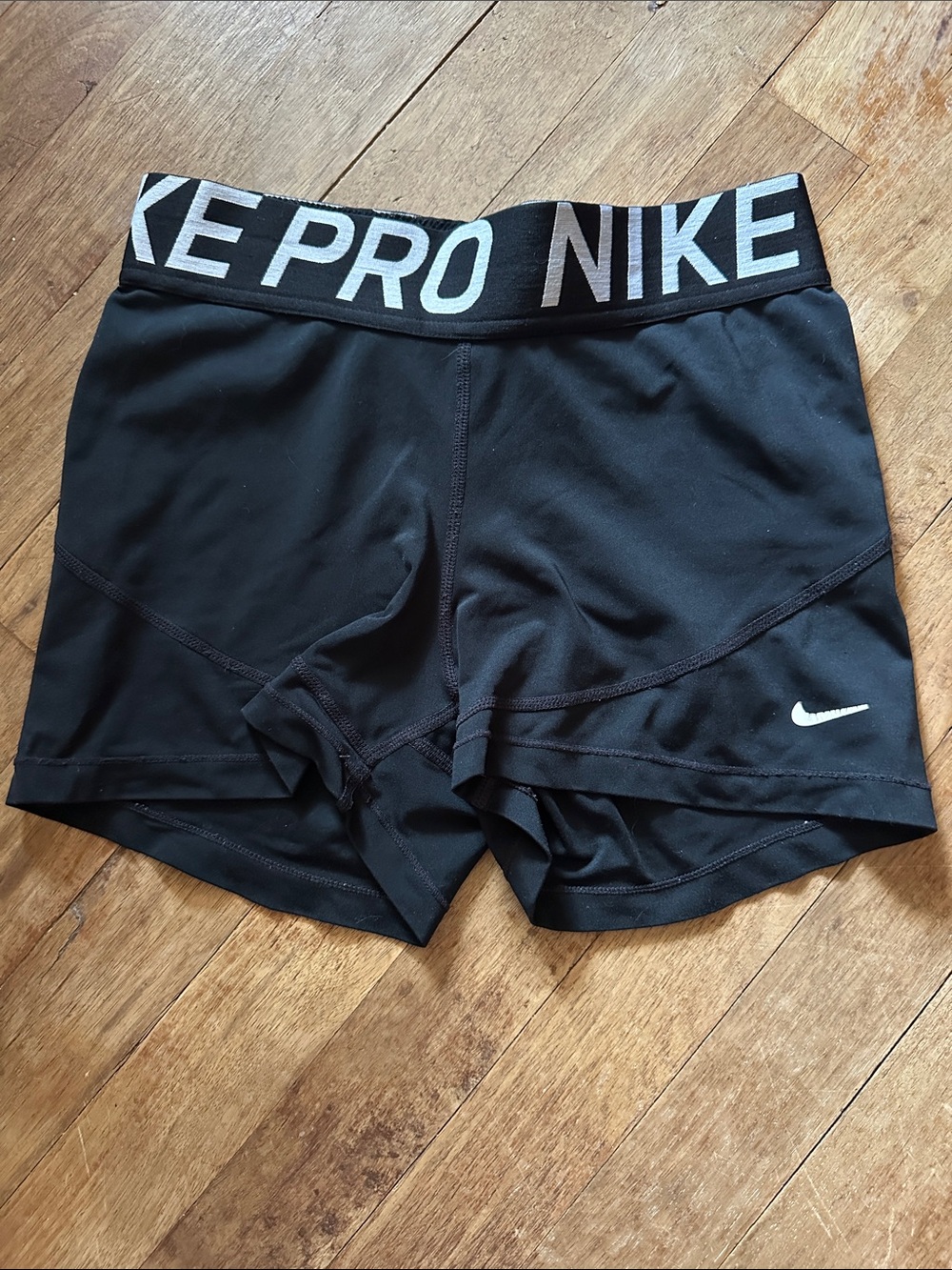 Nike Black Pro Elastic-Waist Women's Bike Shorts with White Swoosh - Size S